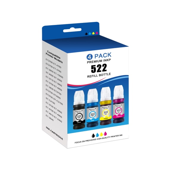 T522 Ink Refill Bottles Replacement for T522 Ink for EcoTank ET-2800 ET-2803 ET-4800 ET-2400 ET-2720 ET-2840 ET-4700 ET-4810 Printer (Not Sublimation, 2Black, Cyan, Magenta, 1Yellow)