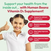 Human Beanz Kids Vitamin D3 Jelly Beans 1000 IU, Bone & Immune Support for Children, Vegetarian D3 Gummies, Gluten-Free Non-GMO Kosher Halal, 120 Strawberry Gummies