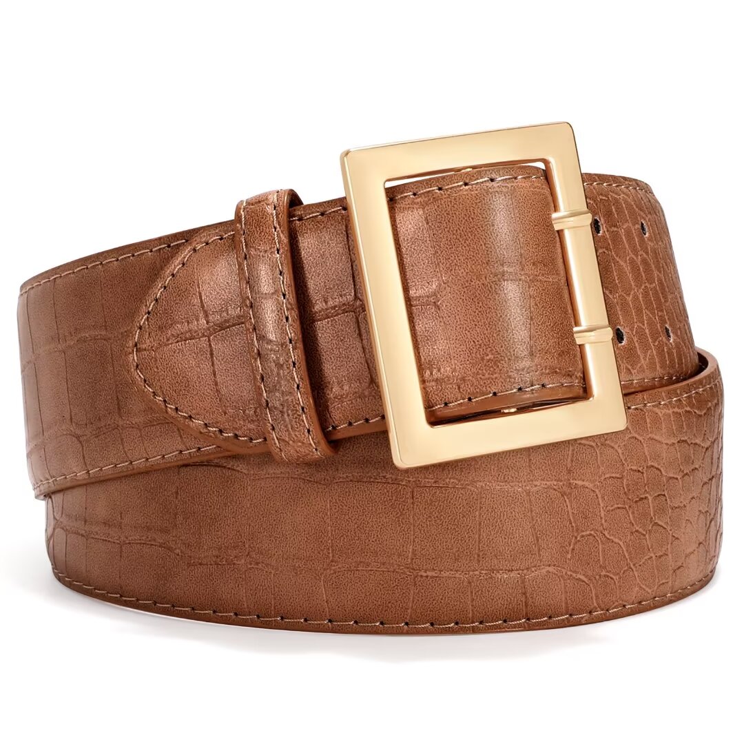 Women\'s Leather Waist Wide Belts Fashion Thick Grey With Gold Buckle Belt Women main image 3