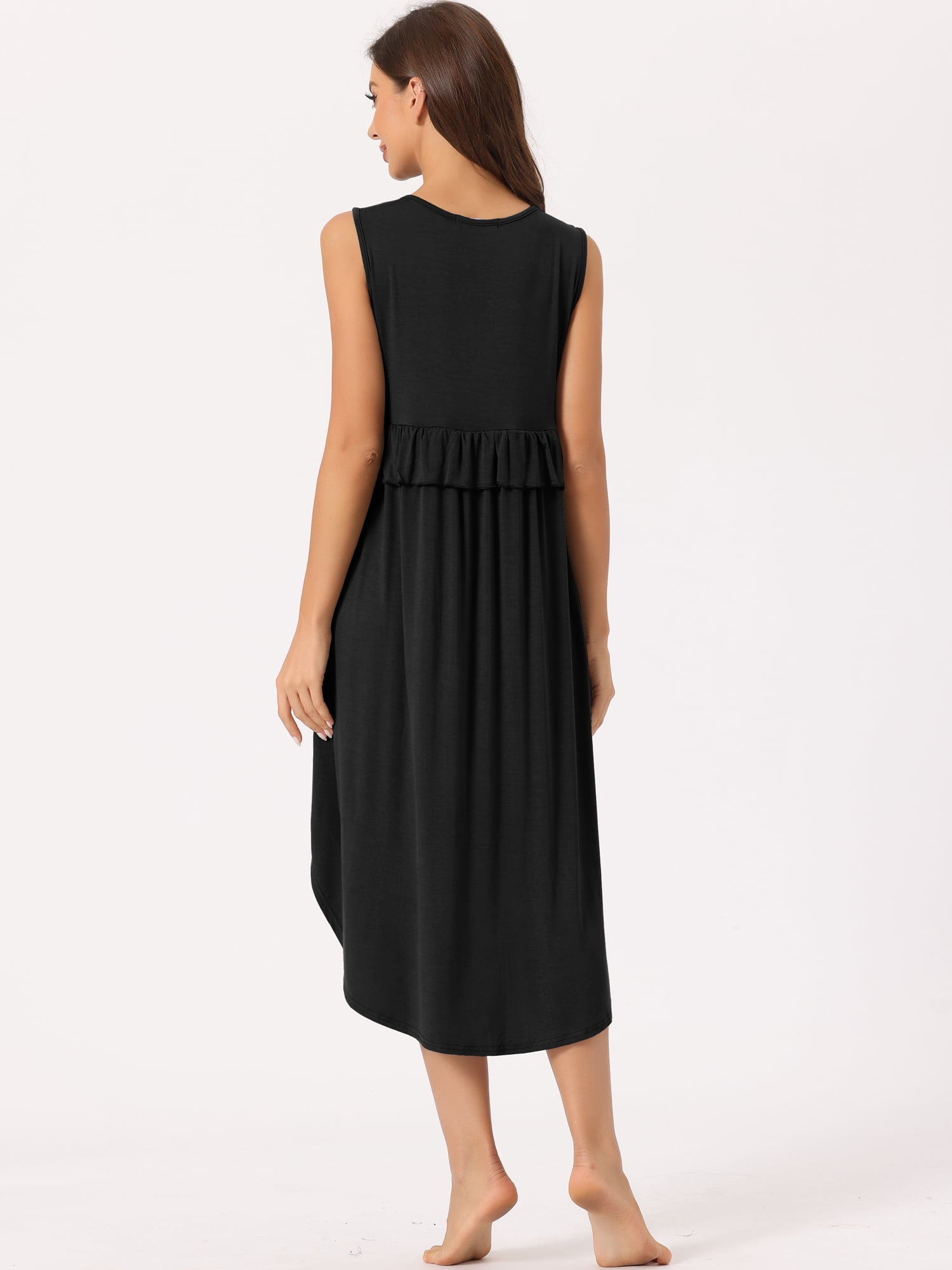 DARING DIVA Women's Ruffle Maternity Sleeveless Pleated Loose Nightgown S Black