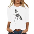 thumbnail image 2 of ICHUANYI Clearance Women's Fashion Printed Loose T-shirt Mid-length 3/4 Sleeves Blouse Round Neck Casual Tops(White, M) ICHUANYI WER2023081402554, 2 of 4