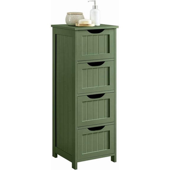 MorandiMal Bathroom Storage Cabinet, Narrow Side Storage Organizer with 4 Drawers, Slim Free-Standing Floor Cabinet for Bathroom/Hallway/Living Room, Green