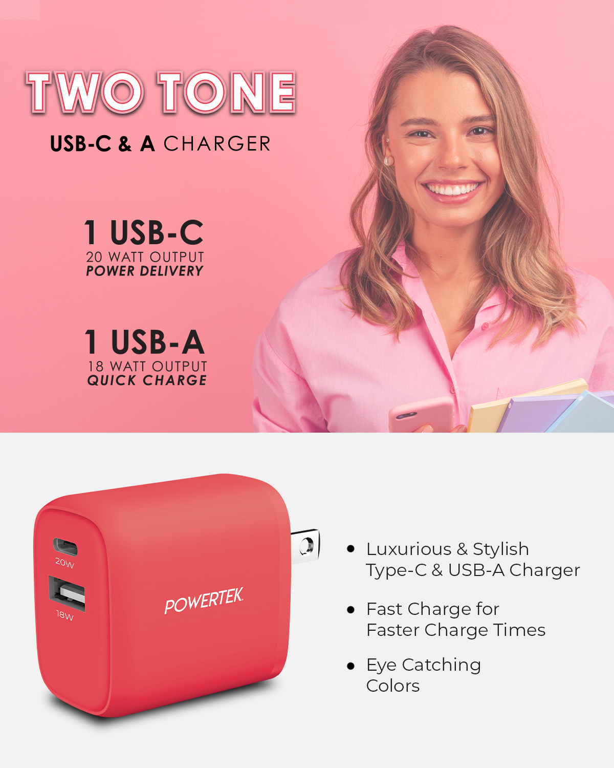 Powertek Liquipel USB A/ USB C Dual Port Charger
