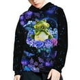 thumbnail image 5 of Xoenoiee Kids Hoodies Hooded Sweater Pull-Over Hoodies Long Sleeve Actiivewear with Kangaroo Pocket for Fall Winter Cosy Playwear, Floral Frog Purple Pattern, L, 5 of 7