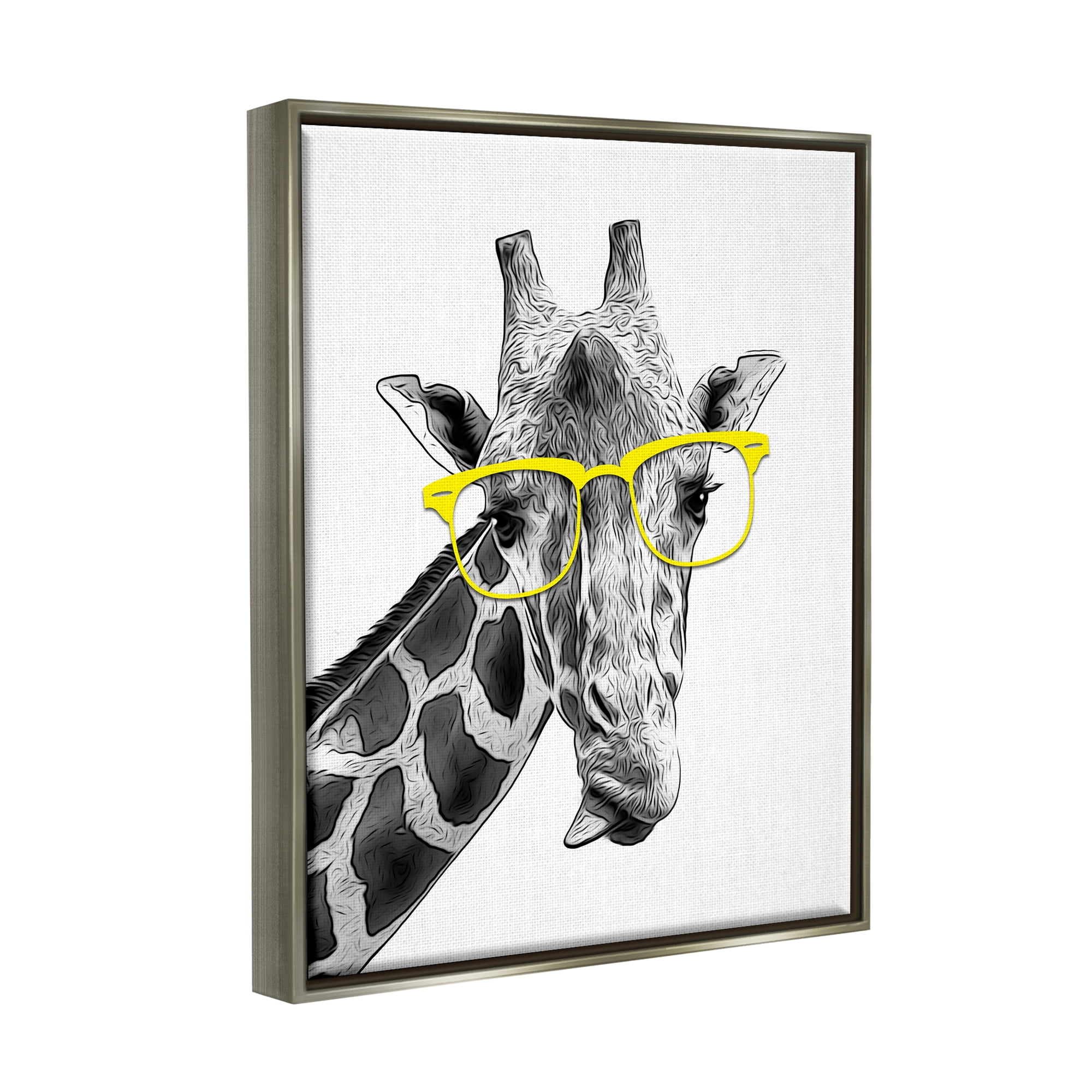 Stupell Industries Funny Giraffe Yellow Glasses Animals & Insects Painting Gray Floater Framed Art Print Wall Art