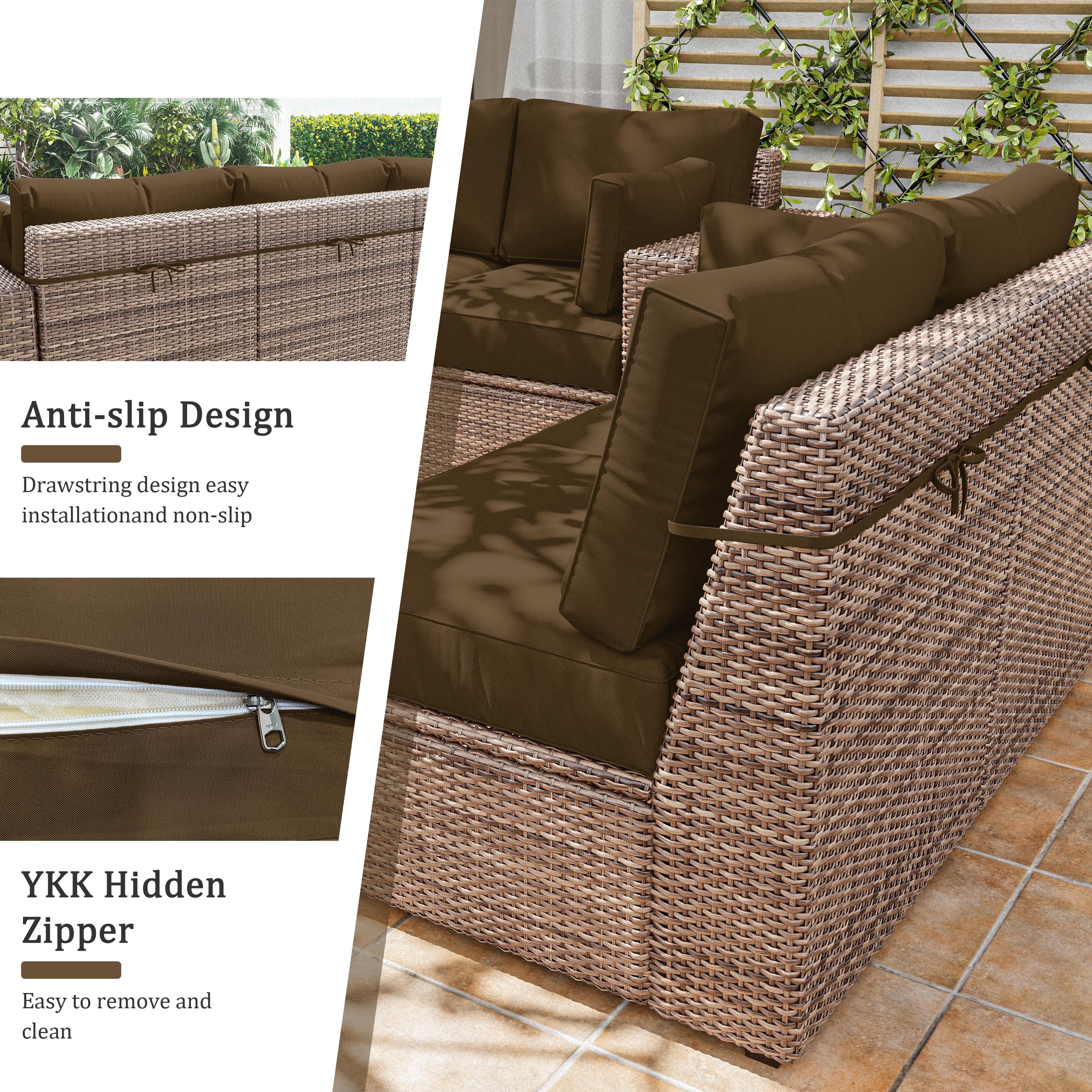 Pakunoda 8Pcs Cushion Covers for Outdoor Furniture, Waterproof Patio Cushion Covers Replacement Slipcovers with Zipper, Washable Reusable Outdoor Cushion Covers Chocolate, Covers Only