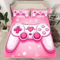 thumbnail image 3 of Feelyou Fashion Pink Gamepad Twin Sheet Sets, Romantic Love Heart Twin Fitted Sheet, Cartoon Stars Print Flat Sheet, Super Cozy Room Decor, 3 Pieces, 3 of 8