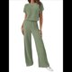 thumbnail image 2 of Traje Informal de Dos Piezas para Mujer, para Viajes y Vacaciones de Verano, con Corta y Pantalones Anchos. Verde M, 2 of 7