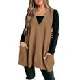 thumbnail image 2 of Brown Cozy Pocket Sweater Vest Women Womens Sleeveless Sweater Vest V Neck Loose Knit Casual Flattering Tunic Top, 2 of 6