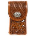 thumbnail image 3 of Texas West Western Cowboy Tooled Floral Leather Horse Concho Belt Loop Cell Phone Holster Case in 4 Colors, 3 of 3