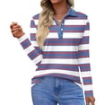 thumbnail image 2 of Women's Polo Shirt Long Sleeve Tops Collared Button Down Golf Tee Casual Spring Summer Work T Shirts Purple L, 2 of 5