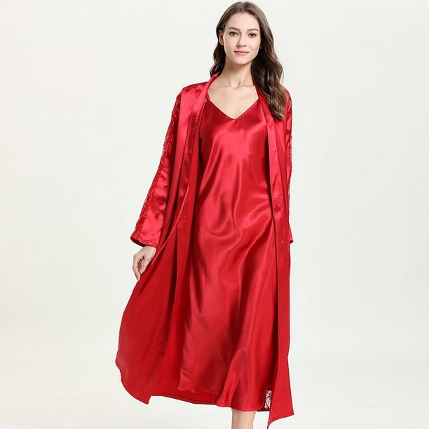 Pijamas de mujer Pijamas de seda Falda colgante Camisón de dos piezas Camisón sexy Bata de baño Pijamas Ropa de casa