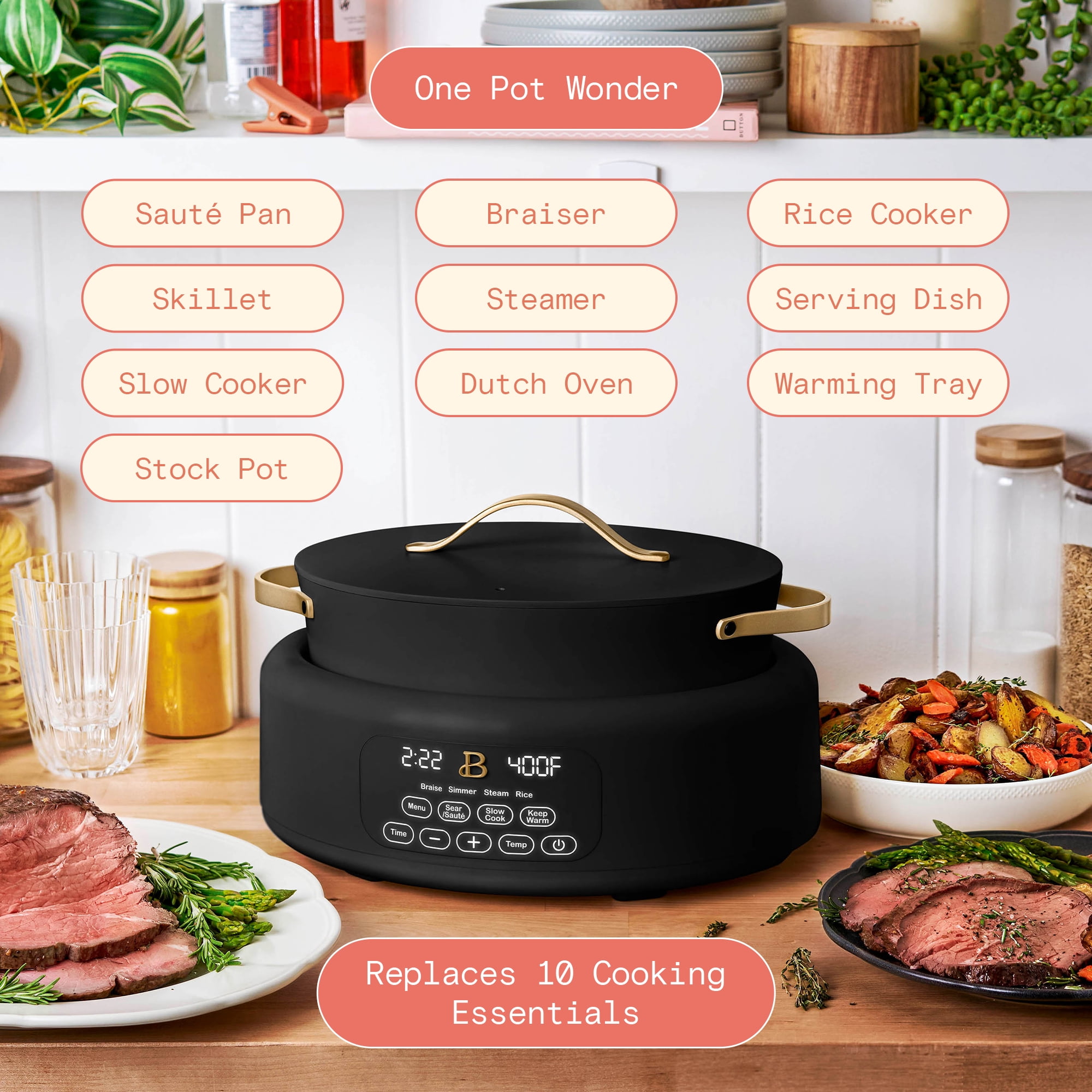 Beautiful 10 in 1, 6 Qt Electric Multi-Cooker, Black Sesame by Drew Barrymore