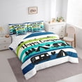 thumbnail image 2 of Erosebridal Teenshappy Camping Car Bedding Comforter Set 7-Piece,Girls Boys Green Teal Stripes King Bedding Sets,Luxury Bedroom Decor, 2 of 6