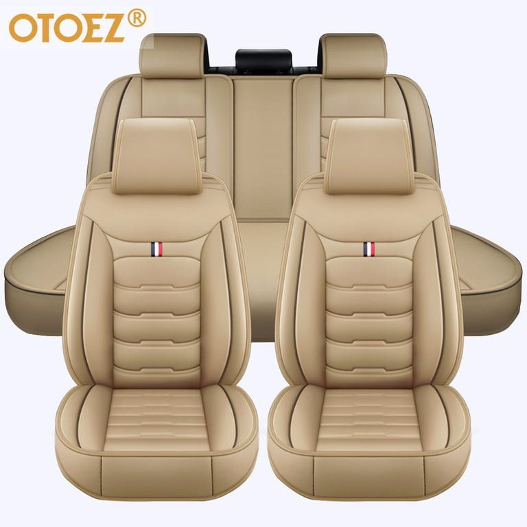 BDK Classic Beige Faux Leather Car Seat Covers Full Set, Front & Rear Bench  Seat Cover for Cars