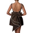 thumbnail image 1 of Vestido de cóctel Aosadin Bodycon con cuello redondo marrón satinado para mujer, 1 of 6