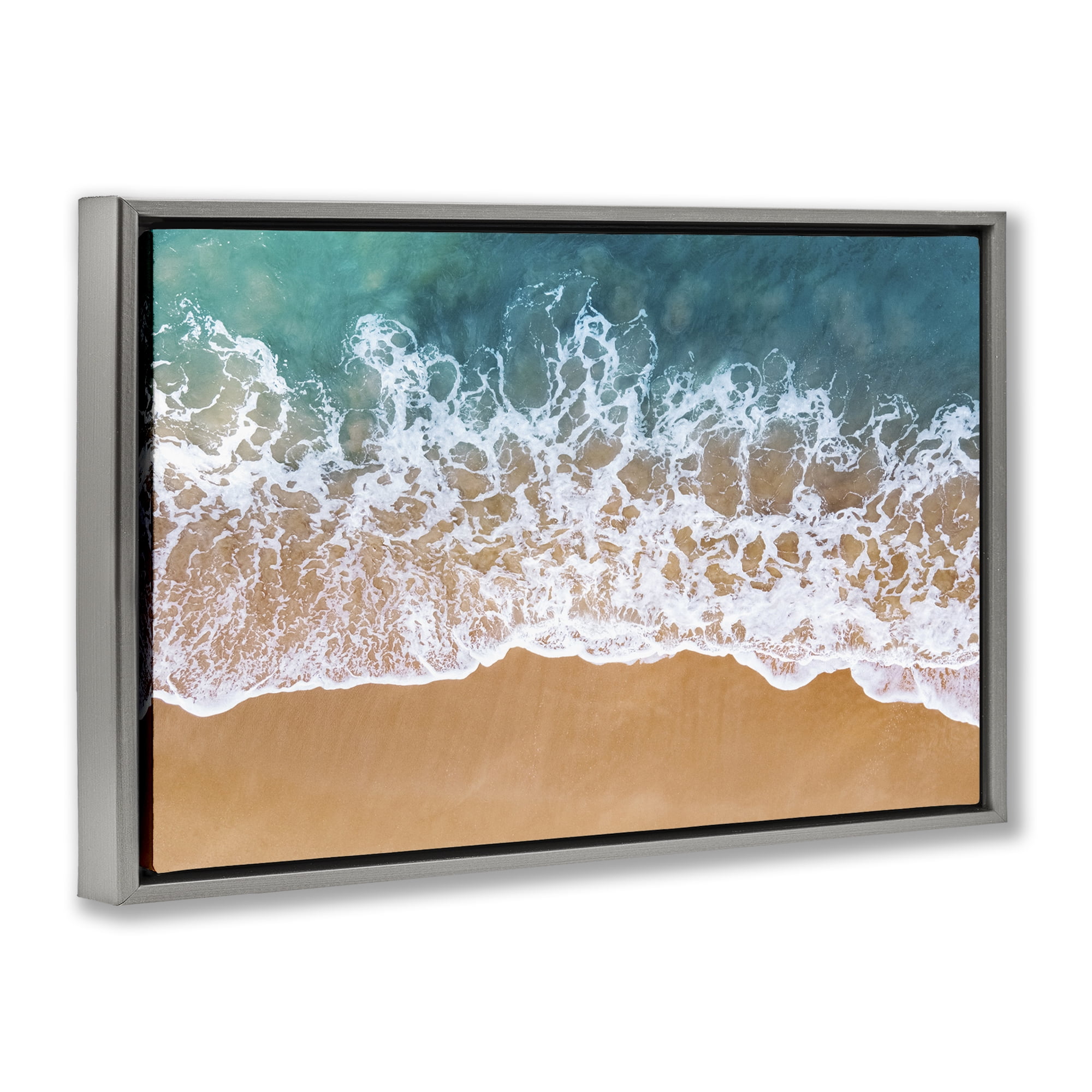 Stupell Industries Aerial Beach Foam Landscape & Nature Photography Gray Floater Framed Canvas Art Print Wall Art, 31 x 21
