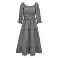 thumbnail image 4 of hirigin Inevnen Women's Boho Flowy Cottagecore Puff Sleeve Off The Shoulder Summer Casual Plaid Ruffle Midi Long Dress, 4 of 7