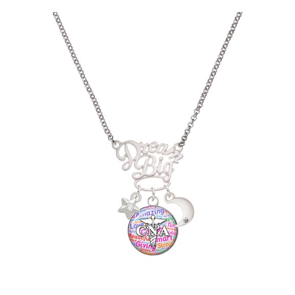Delight Jewelry Silvertone Domed Multi Color CNA Silvertone Dream Big Pendant Necklace, 25"
