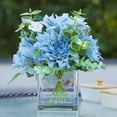 thumbnail image 2 of Enova Home Mixed Artificial Silk Dahlia Flowers Arrangement in Cube Glass Vase With Faux Water For Home Office Decoration (Blue), 2 of 4