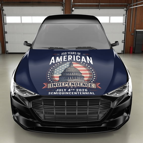 250 Years of American Independence 1776-2026 Car Hood Decal - US Capitol & American Flag Semiquincentennial Design for Trucks, SUVs, and Cars