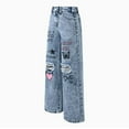 thumbnail image 4 of EnJoCho Girls Kids Cartoon Print Wide Leg Straight Denim Jeans Pants Summer Cute Baggy 𝖸𝟤𝖪 Teen Trendy Prep𝗉y Streetwear Bottoms Trousers, 4 of 7