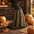 thumbnail image 4 of Handwoven Striped Rattan Witch Hat Decor, Black & Natural Wicker Wizard Hat Ornament, for Halloween, Farmhouse, Home, Party Decor, 4 of 7