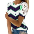 thumbnail image 1 of Camisas de Manga Corta para las Mujeres Impresión Cuello Redondo Suéter Encaje Blusa, Top Casual para el Hogar Y Diario, 1 of 1