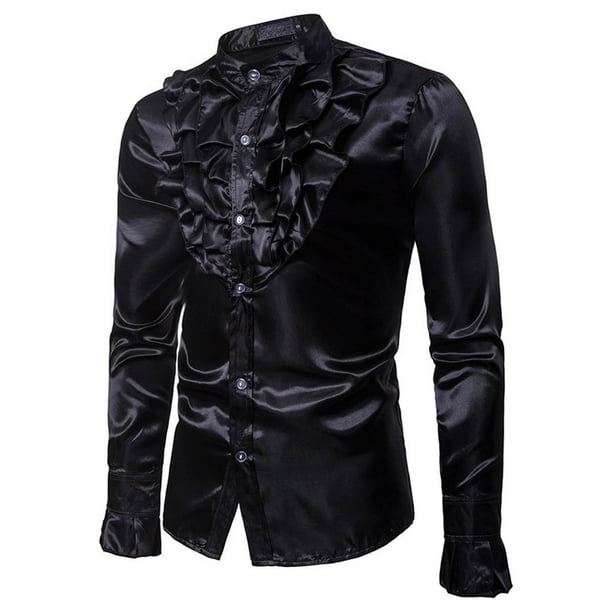 Blusa y camisa de manga larga con cuello alto para hombre, estilo informal, con botones y retazos, de poliéster.