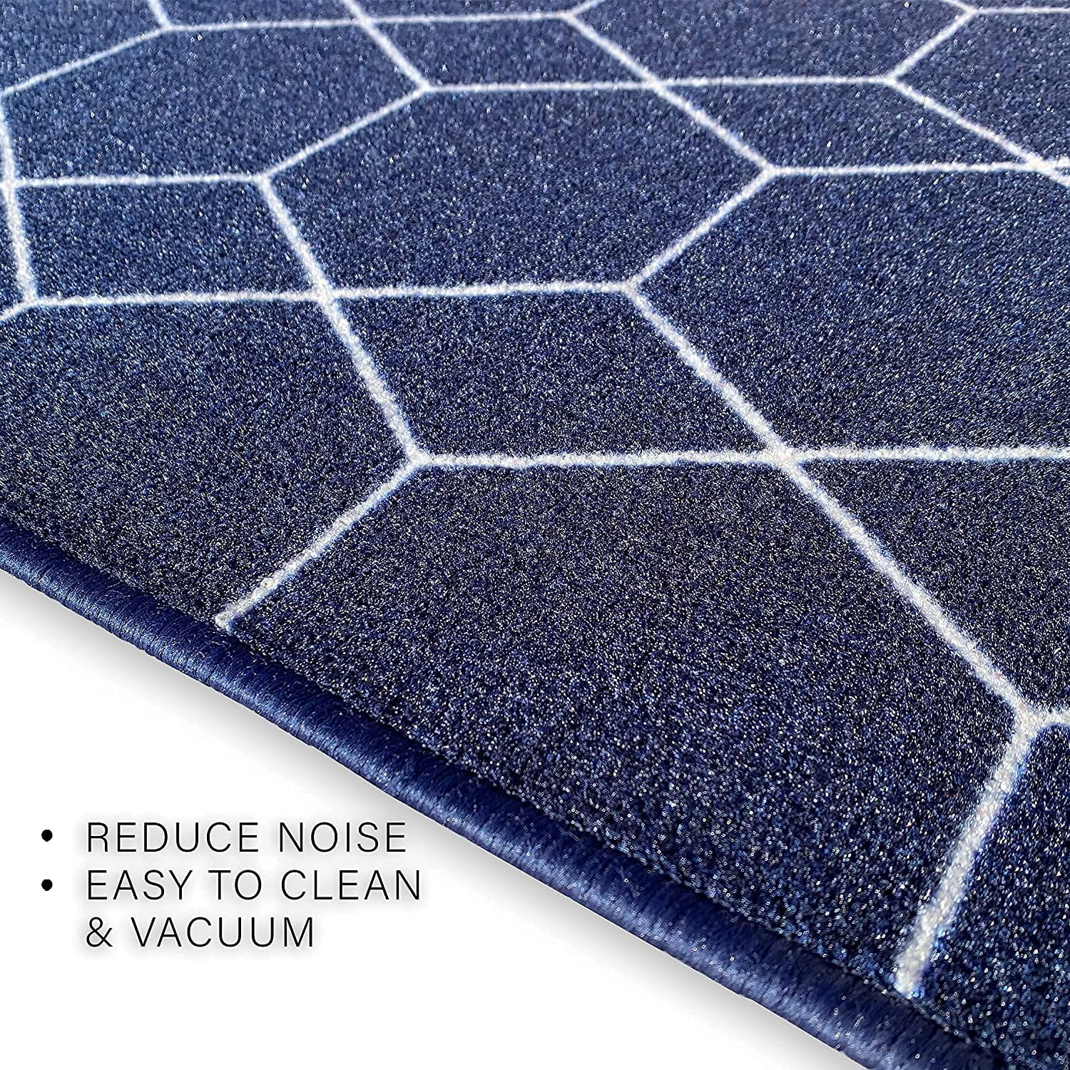 Custom Size Runner Rug Hexagon Trellis Design Navy Color 26 or 31 inch Wide Pick Your Length Non-Slip Rubber Backing Stair Runner