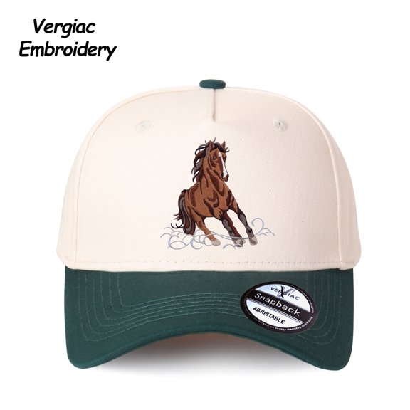 Vergiac Galloping Horse Embroidered Spliced Trucker Hat Adjustable Unisex Cap for Travel & Vacation Outdoor Wear