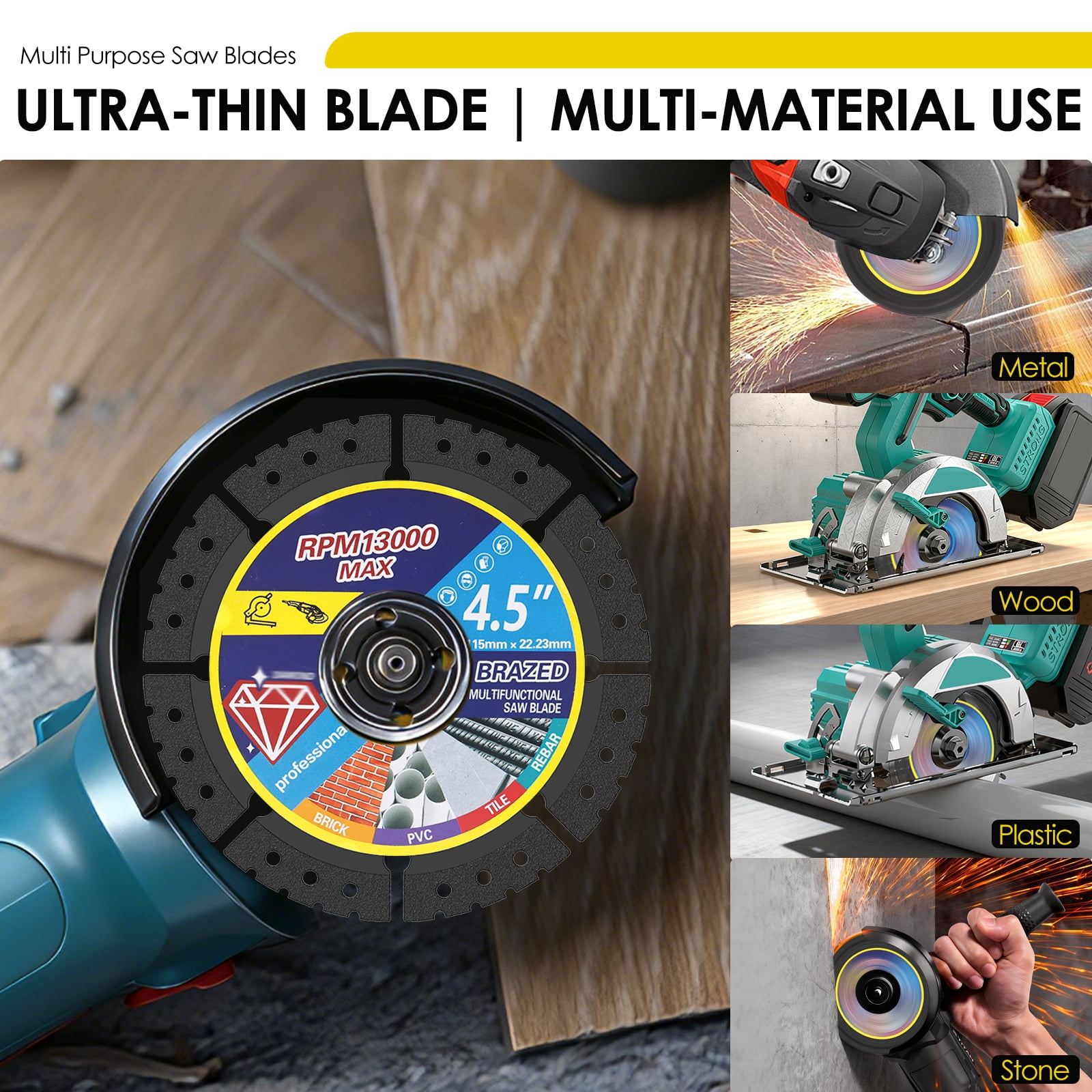 TMWEFUSC 15 Pcs Diamond Multi Purpose Saw Blade 4.5" Diamond Saw Blade Versatile Cutting Disc for Cutting Marble Quartz Stone Tile Metal Plastic