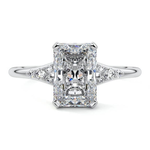 Golden Jewel Radiant Cut 1.6 Ct Lab Created Diamond Anniversary Ring - 14k White Gold Over Engagement Ring - Engagement Diamond Ring - Gorgeous Anniversary Gift - Solitaire with Accents Diamond Ring