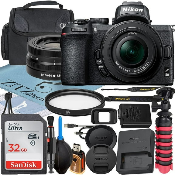 Nikon Z50 Mirrorless Camera with NIKKOR Z DX 16-50mm VR Zoom Lens   SanDisk 32GB Memory Card   Case   UV Filter   ZeeTech Accessory Bundle