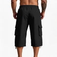 thumbnail image 4 of Long Mens Cargo Shorts Relaxed Fit Below Knee Long Shorts Workout Hiking Summer Lightweight Drawstring Elastic Waist 3/4 Capri Pants with Pockets Black M, 4 of 5
