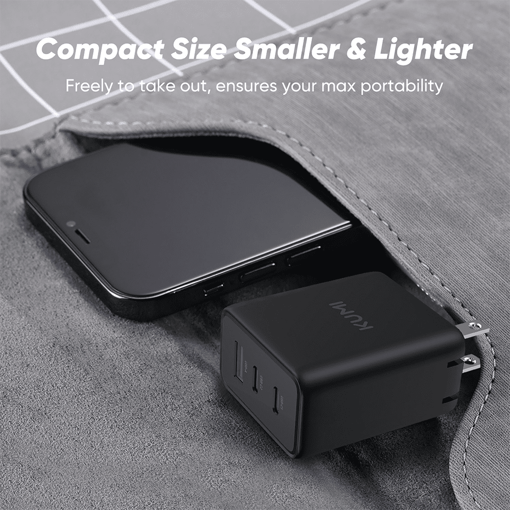 KUMI GaN 65W PD Fast Wall Charger Fast Wall Charger TypeC 3-Port Power Adapter