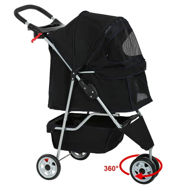 3 Wheel Collapsible Pet Stroller, Black