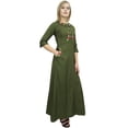 thumbnail image 2 of Bimba Women's Designer Floral Embroidered Rayon Green Maxi Dress With Pockets-18, 2 of 4