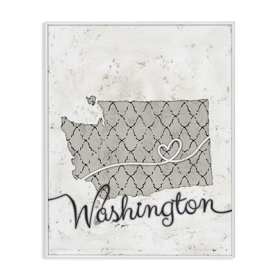 Stupell Industries Shabby Chic Washington Patterned Grey US State Design Canvas Art, 16 x 20, by Ziwei Li