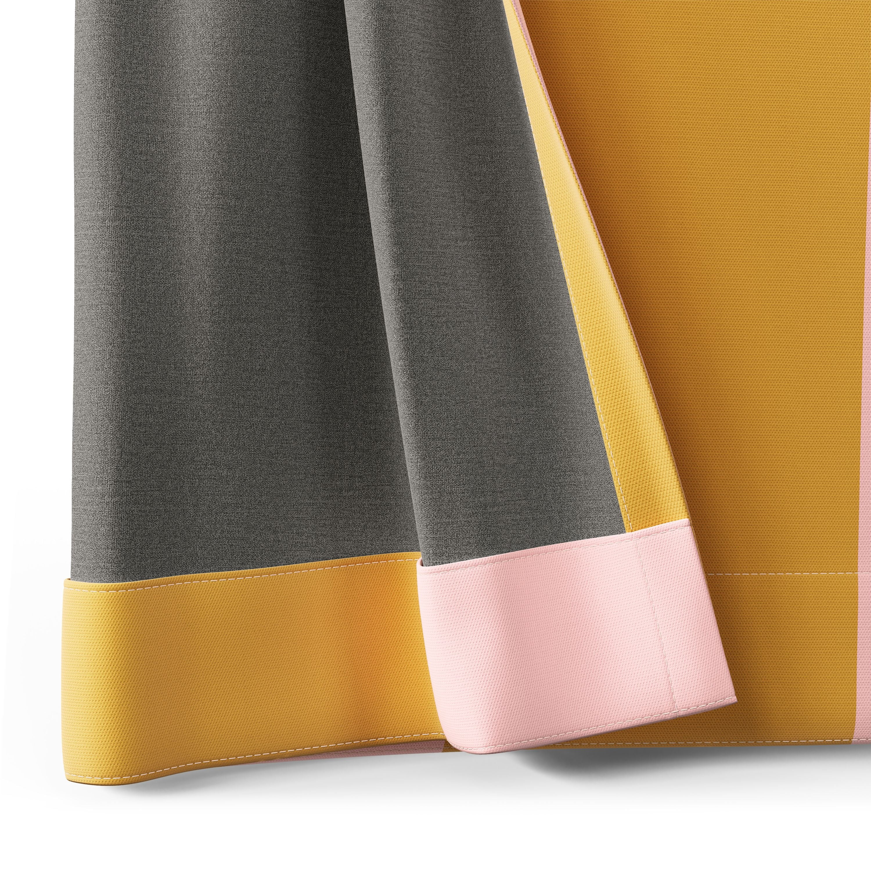 Mainstays Kids Pink and Gold Yellow Cabana Stripe Printed Blackout Rod Pocket with Back Tabs Single Curtain Panel, Set of 1, 38" W x 84" L
