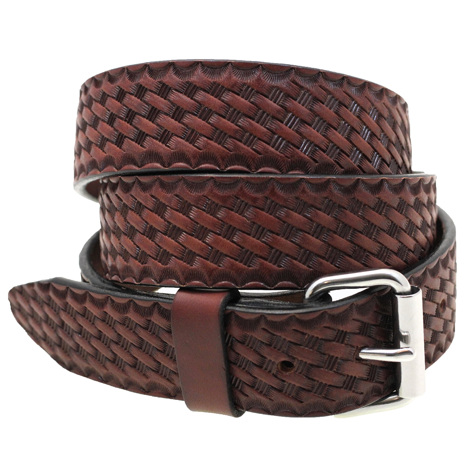 Made In USA 1 1/2 Rich Brown Bridle Leather Belt Basket Weave Embossing ...