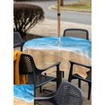 thumbnail image 5 of Outdoor Tablecloth with Umbrella Hole for Patio/Picnic/Party/Camping, Blue Coastal Beach Waterproof Table Cloth Square Cover Washable, Summer Nautical Ocean Beige Seaside (54"x 54"), 5 of 8