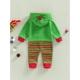 thumbnail image 3 of Baby Girls Boys Christmas Romper Outfits Baby Boy Girl Cute Elf Hooded Long Sleeve Plysuits Jumpsuit Fall Winter Xmas Costume, 3 of 7