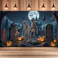 thumbnail image 4 of Spooky Scene Halloween Banner Gothic Theme Pumpkin Lantern Skeleton Design Cemetery Setting for Halloween Party Event Decor, 4 of 5