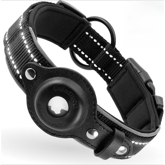 Adjustable Waterproof Airtag Dog Collar with Reflective Nylon & Neoprene Lining for Large Medium Small Dogs & Cats, Secure for Night Walks