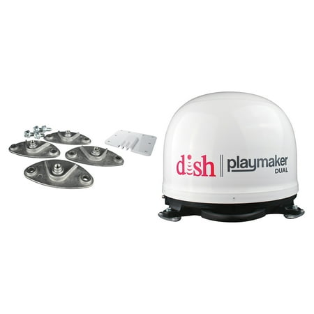 Winegard PL-8000 Dish Playmaker Portable Automatic Satellite TV Antenna With Dual Inputs (White) & RK-4000 Roof Mount