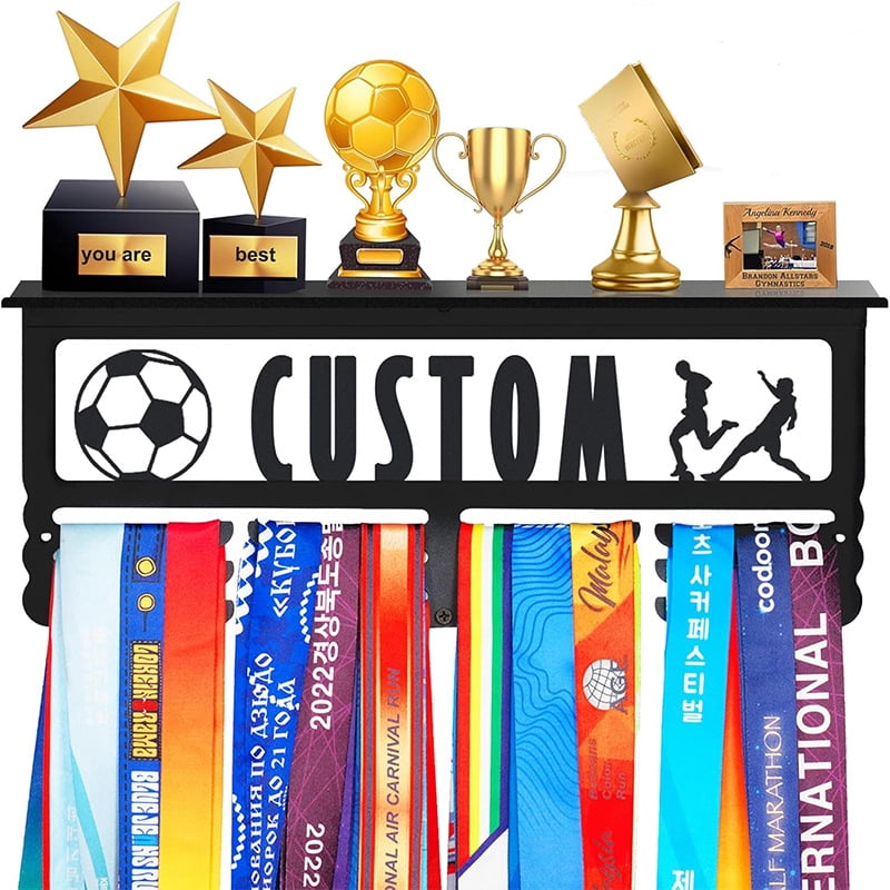 Custom Medal Display Rack - Wall Mounted Metal Trophy Stand with Multi - Function for Medal Ribbon, Trophy Award, Sports Competition, Home Decor, Office Display