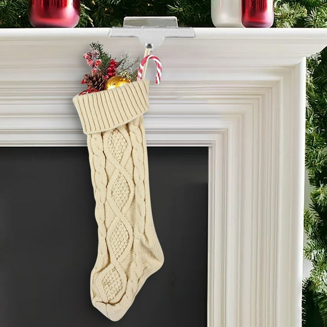 ABPWLY Large Knitted Christmas Stocking Tree Hanging Gift Pouch Soft Yarn Bag Ornament Candy Sock Party Holiday Decor Reusable - 1 Piece
