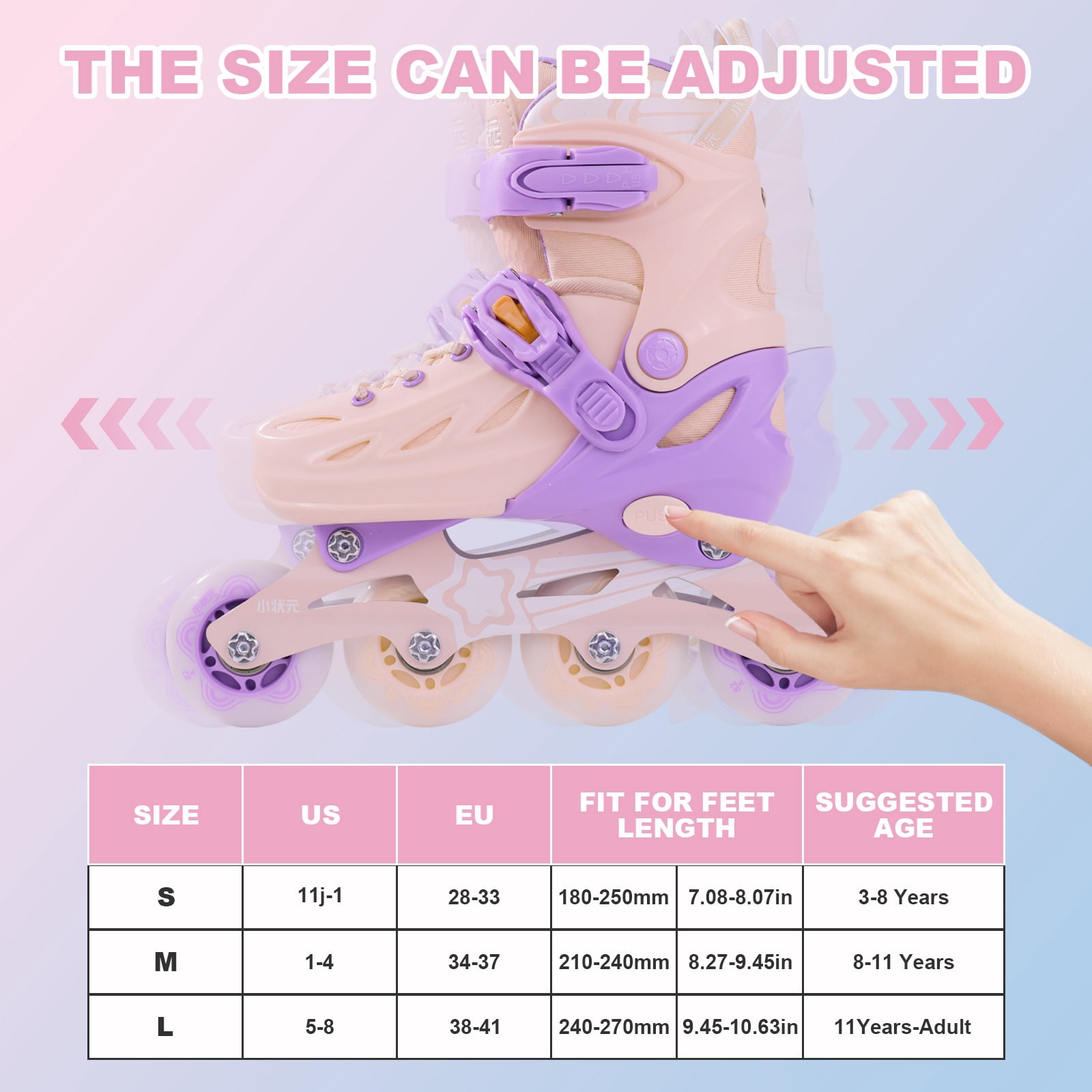 Eurhowing Kids Roller Skates with Light-Up Wheels Ages 4-12, Inline Skates for Boys & Girls, Light Up Skates Outdoor Play with Safety Gear Set, L, Pink