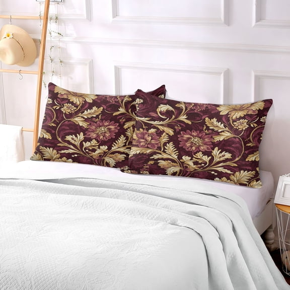 Pillow Case Plush Pillow Red Floral Gold Filigree Case standard size/King size/Queen size Bed Pillow Pillowcases